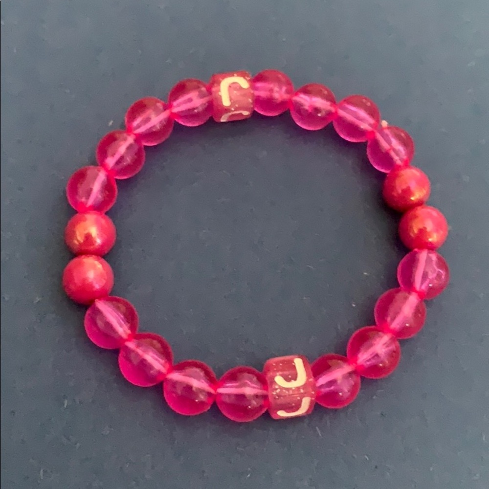 pink j initial bracelet